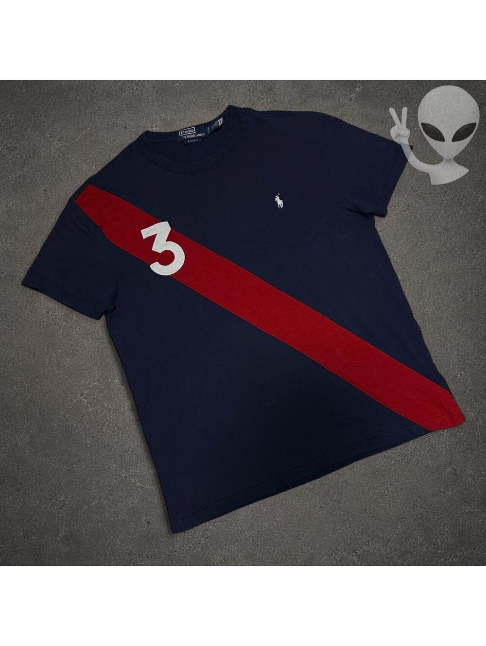 Polo Ralph Lauren Banner-Stripe Jersey T-Shirt Men's Size S Navy Red 3
